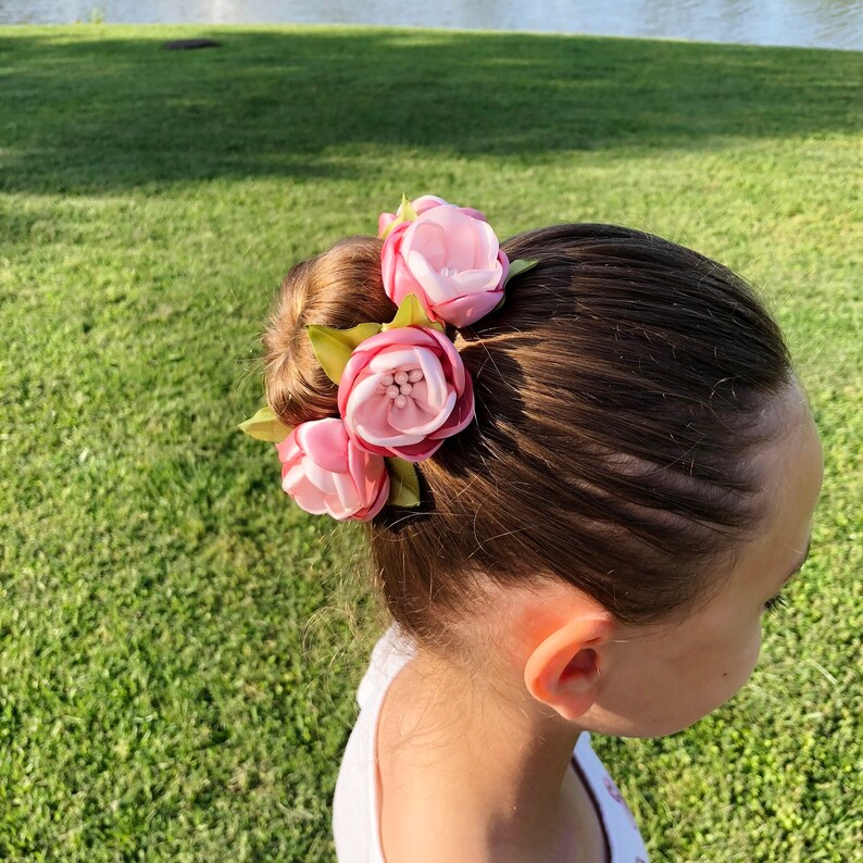 Satin Flowers Hair Bun Wrap Blush Pink Flowers Bridal Hair Etsy