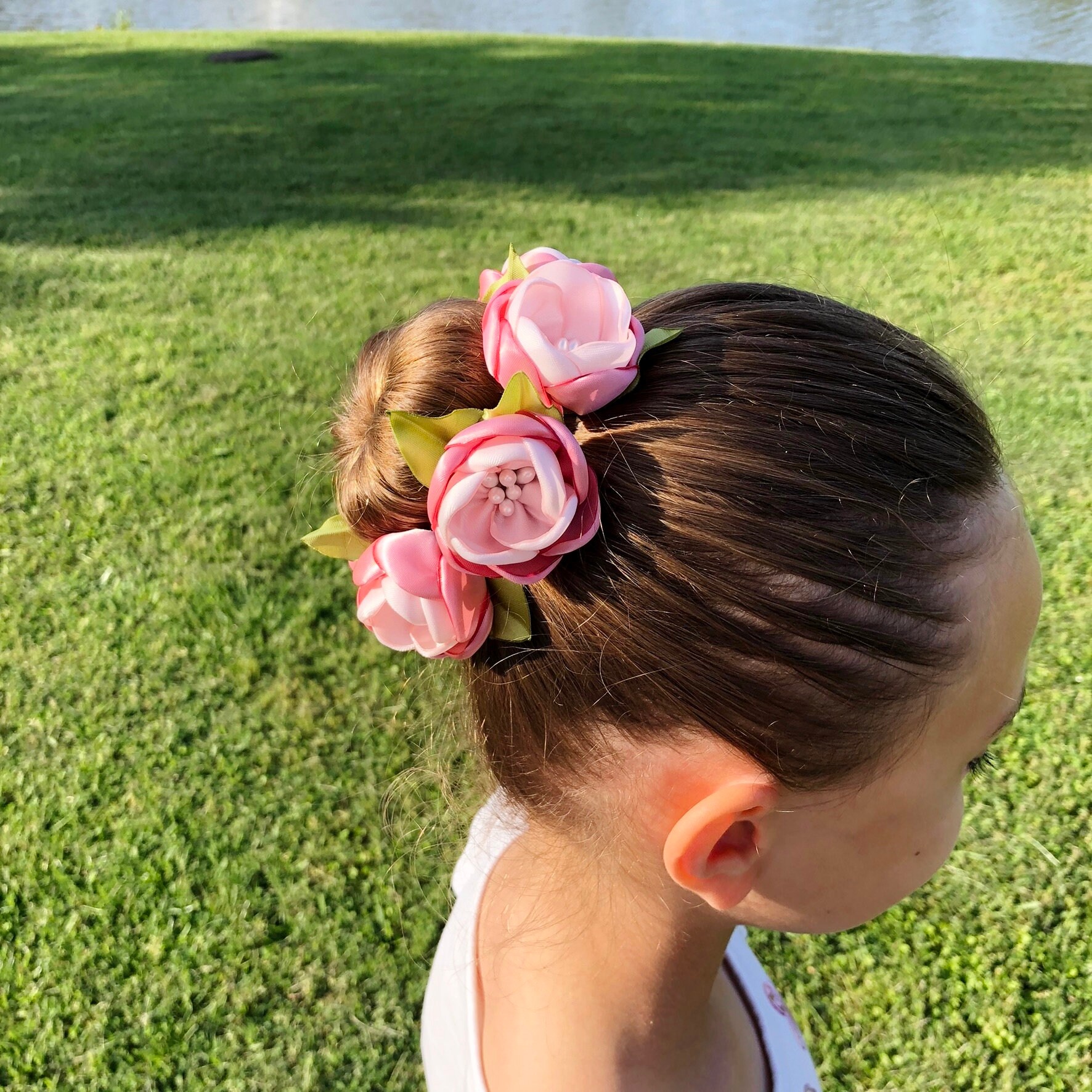 Satin Flowers Hair Bun Wrap Blush Pink Flowers Bridal Hair Etsy