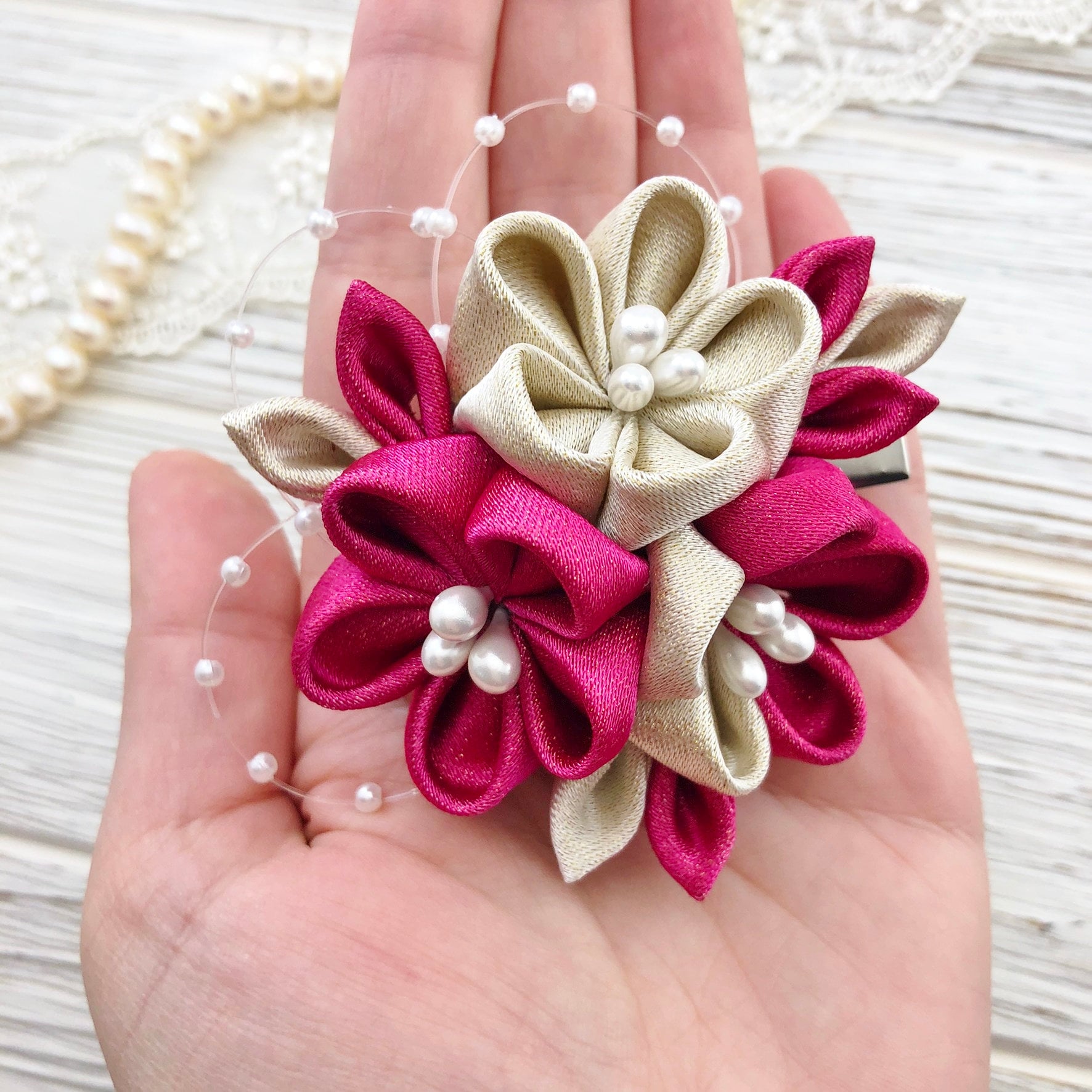 Kanzashi Flowers Hair Clip Kanzashi Hair Clip Gold Hair Etsy