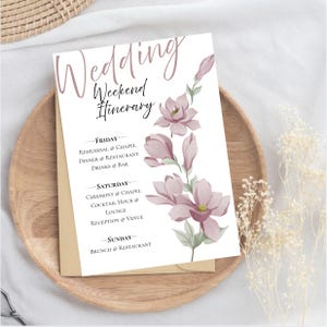 Boho Reiseplan Vorlage: Floral Event Scheduling Flyer (13x18) (Digitaler Download, bearbeitbar in Canva)