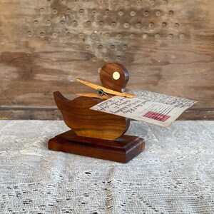 Vintage Wood Duck Memo Holder Folk Art Recipe Holder