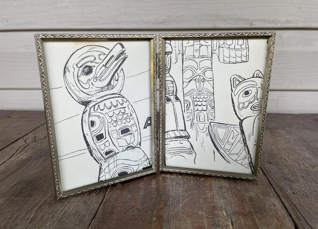 Vintage Gold Hinged Double Picture Frame - Etsy
