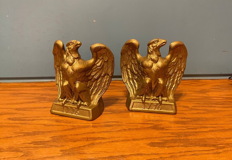 Pair of Vintage Eagle Bookends 1776 Cast Metal Americana Decor Etsy