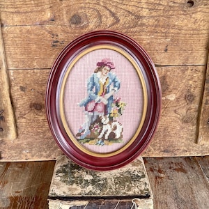 Vintage Framed Needlepoint Victorian Wall Art