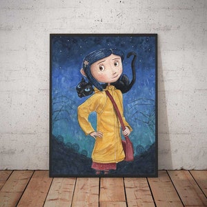 Fine Art Quality Print Coraline Watercolour Home Decor Gift Coraline and The Cat Henry Selick Button Eyes Halloween