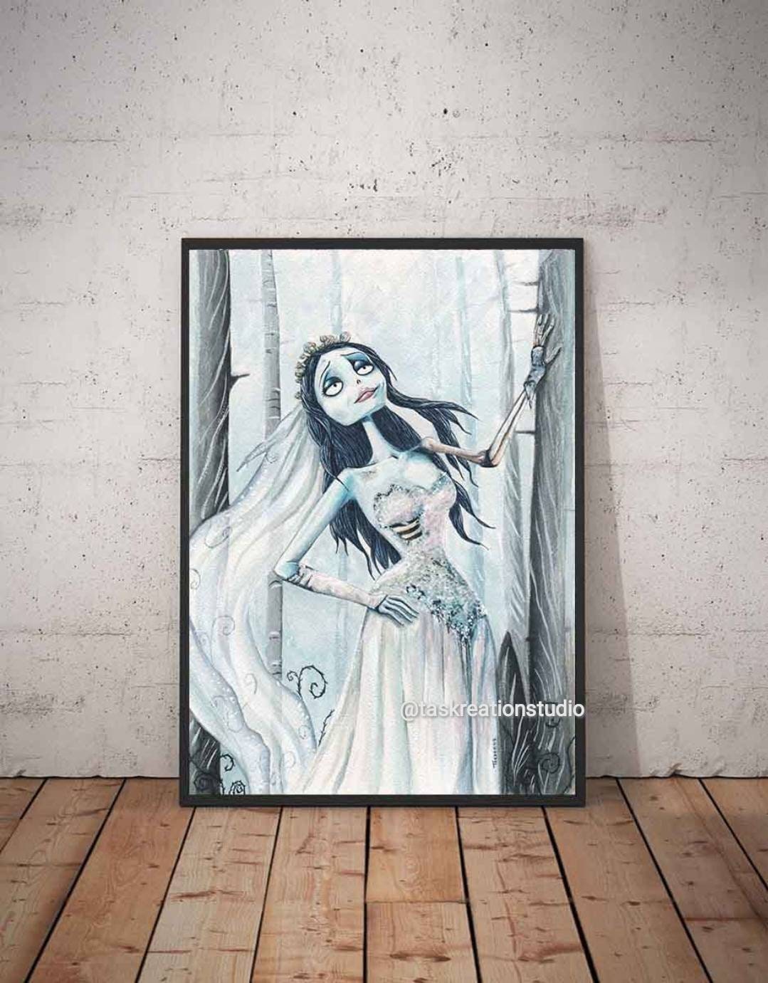 Corpse Bride Watercolour Emily Fine Art Quality Print Home Decor Gift Tim Burton Halloween Wedding Dress