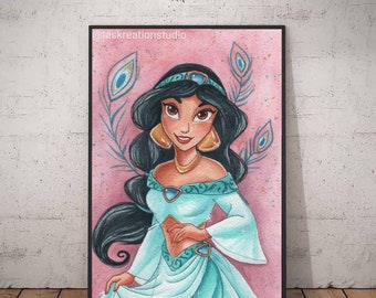 ディズニープリンセス ジャスミン アラジン 水彩画 ファイン ディズニープリンセス ジャスミン アラジン 水彩画 ファイン