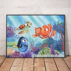 Disney Finding Nemo Watercolour Pixar Finding Dory Fine Art Quality Print Under The Sea Ocean Anemone Marlin Squirt Coral Reef