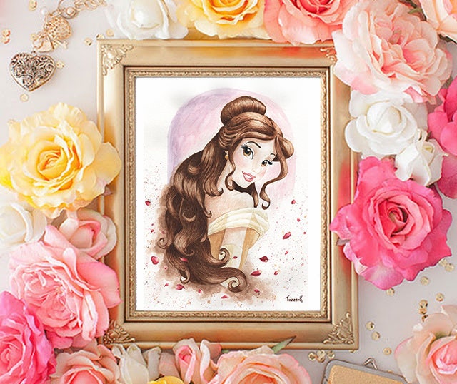 Disney Princess Room Decor Printable Belle Watercolor Wall Art Princess Print Belle Picture Belle Art Beauty and the Beast Wall Art