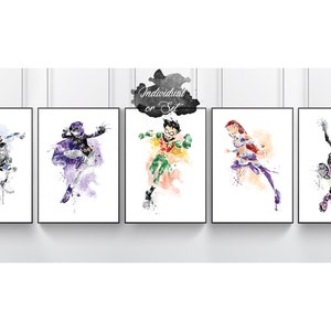 Impresión de calidad de bellas artes Efecto acuarela Regalo individual o conjunto Teen Titans Robin Raven Starfire Cyborg Beast Boy