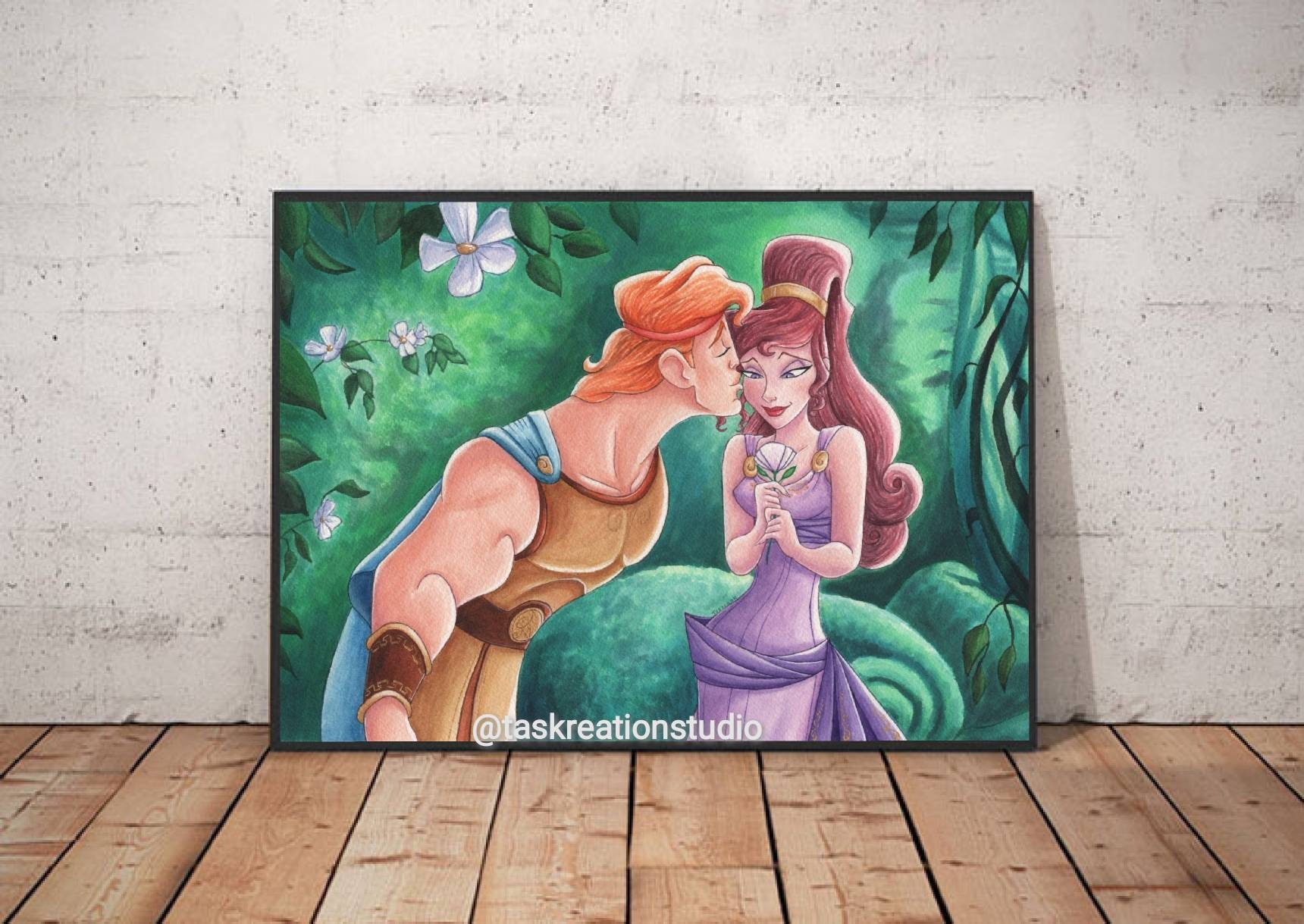 ディズニー ヘラクレスとメガラのキス 水彩画 ファインアート ディズニー ヘラクレスとメガラのキス 水彩画 ファインアート