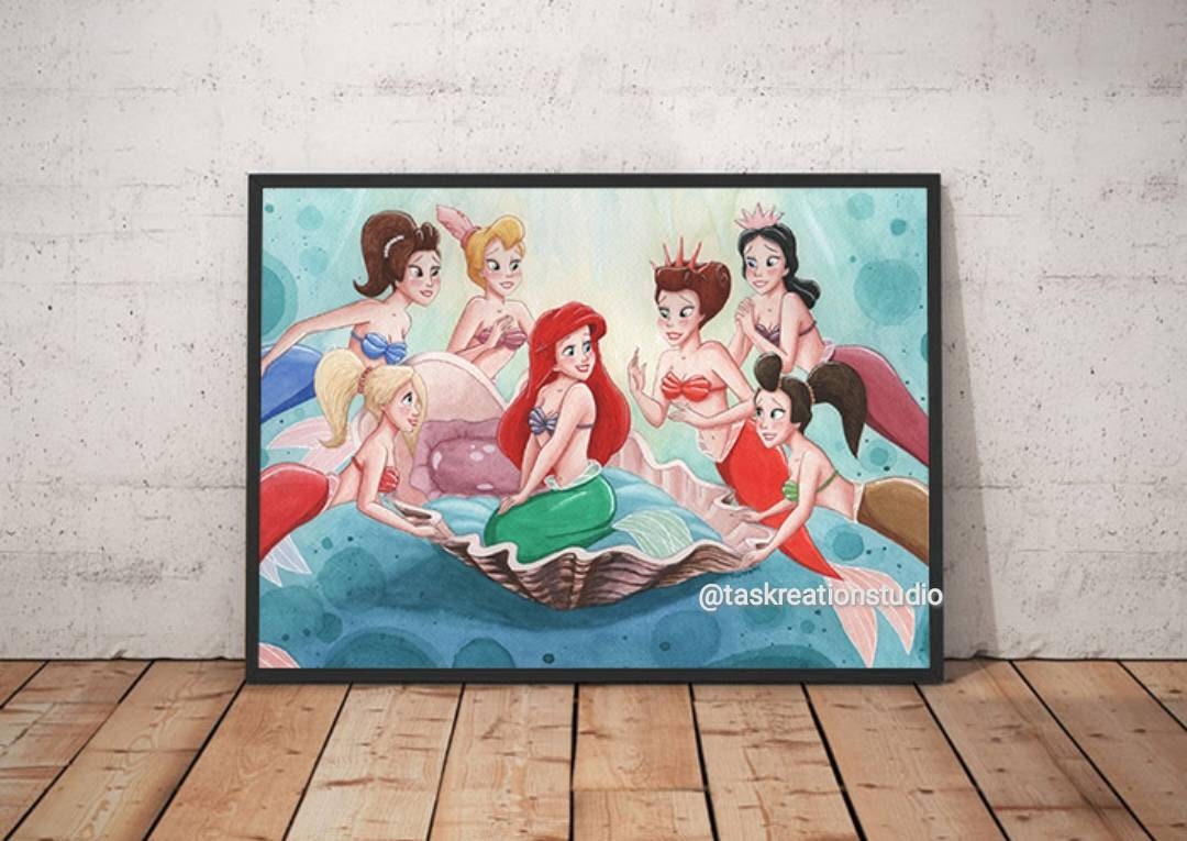 Etsy Ariel Ariel\'s Quality Little Triton of Princess Sisters Gift - Disney Beginning Mermaid Fine Daughters Watercolour the and Art Print