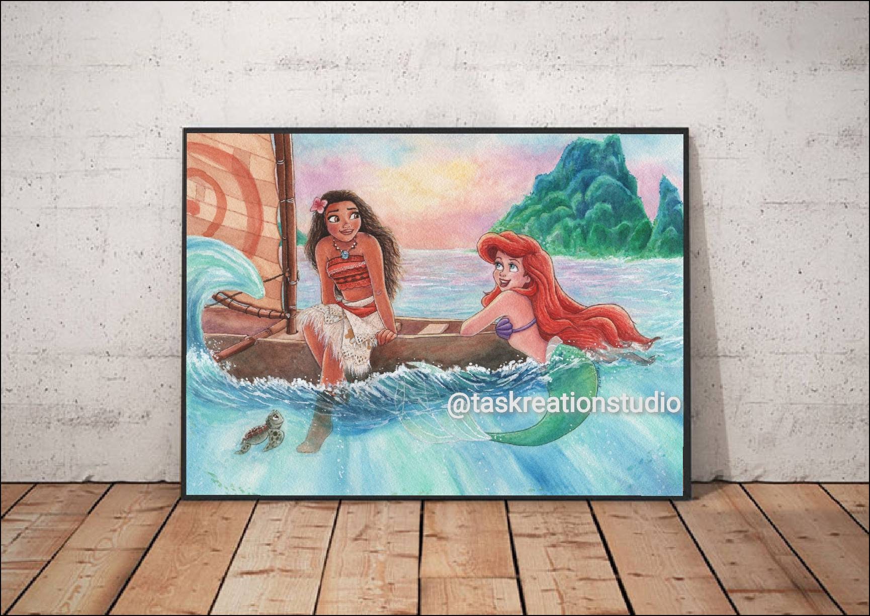 Moana Print Princess Moana Maui Heihei Pua Watercolor -  Norway