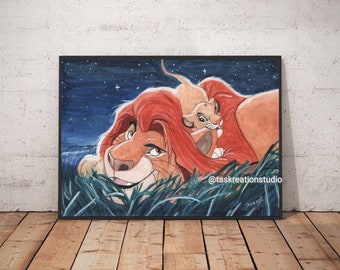 Disney The Lion King Watercolour Fine Art Quality Print Home Decor Gift Mufasa and Simba Young Simba