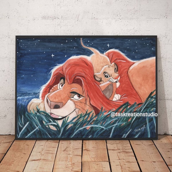 Disney Le Roi Lion Aquarelle Fine Art Quality Print Home Decor Cadeau Mufasa et Simba Young Simba