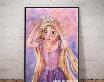 ディズニープリンセス 水彩画 塔の上のラプンツェル 王冠