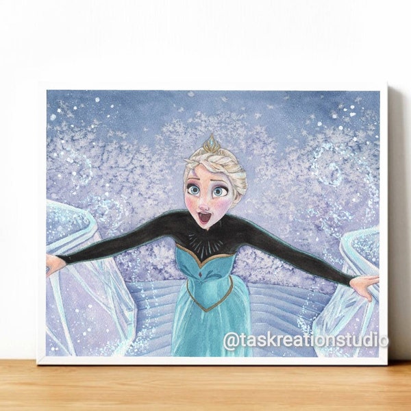 Disney Queen Elsa Frozen Watercolour Fine Art Print Frozen Elsa Let It Go Ice Castle Show Yourself Fifth Spirit Elsa Coronation Snow Queen