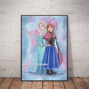 Pintura de acuarela de Castillo de Frozen, impresiones de lienzo, póster de  dibujos animados de princesa