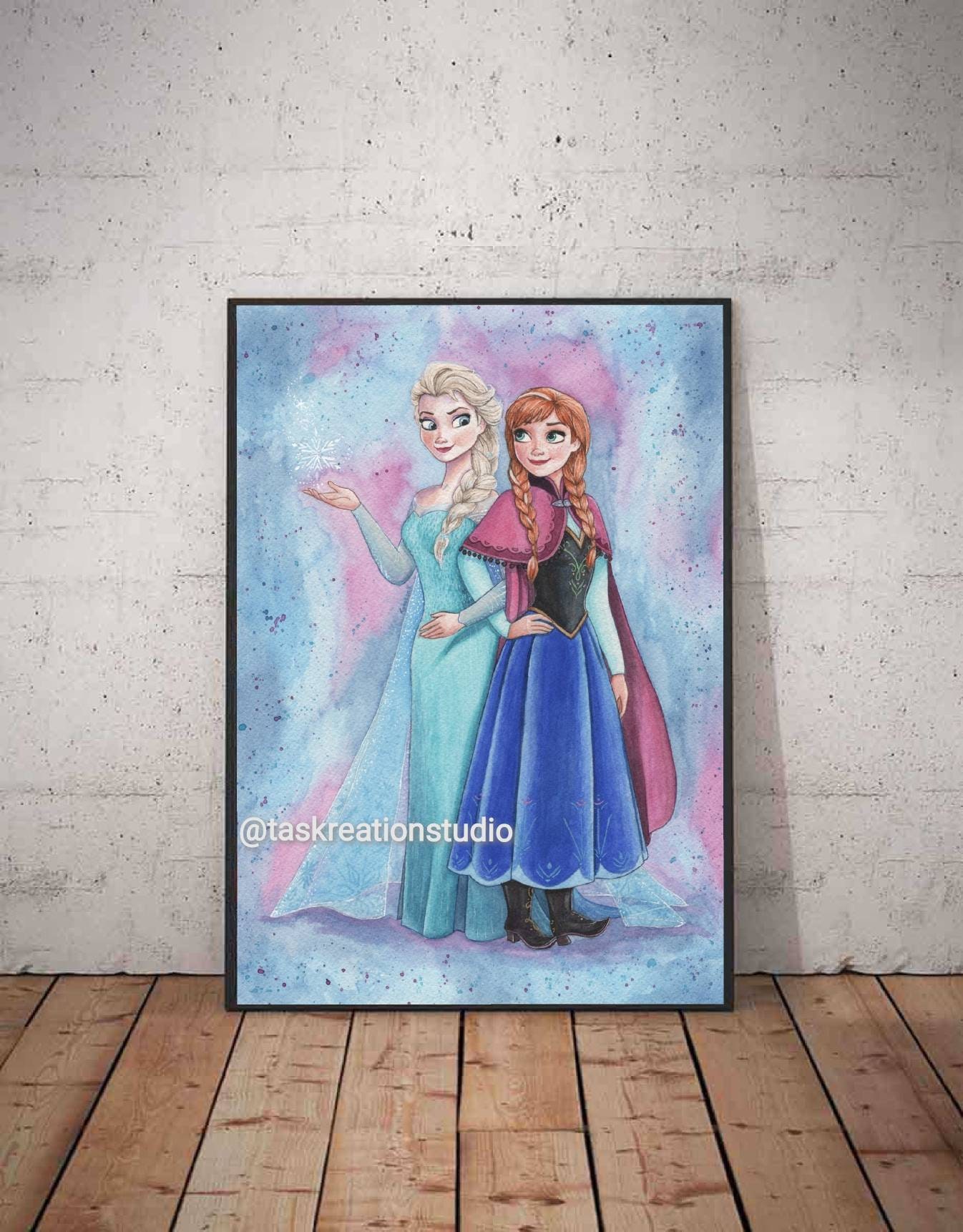 Disney Princess Watercolour Frozen Elsa Anna Fine Art Quality image
