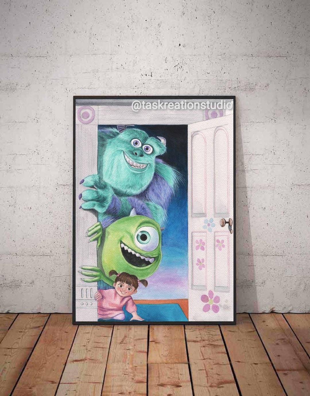 ディズニー ピクサー 水彩画 モンスターズインク マイクとサリー