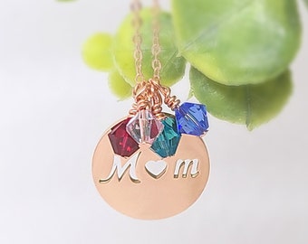 Rose Gold Mom Necklace, Personalized Birthstone Necklace, Mothers Necklace, Childrens Birthstones, Gift for Mom, Personalized Gift, Custom