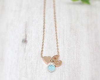 Rose Gold Initial Necklace, Personalized Birthstone Necklace, Initial Necklace, Gift for Her, Girls Necklace, Letter Necklace, Birthday Gift