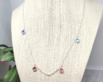 Sterling Silver Birthstone Necklace, Mothers Necklace, Crystal Birthstone, Family Jewelry, Childrens Birthstones, Gift for Mom, Personalized