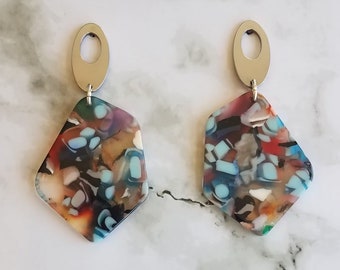 Geometric Earrings, Multi Color Acrylic Earrings, Colorful Earrings, Statement Earrings, Abstract Earrings, Unique Earrings, Birthday Gift