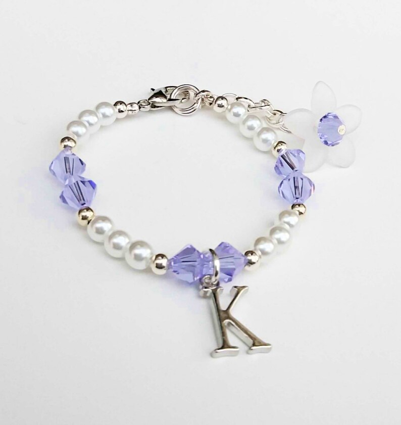 Gift for Girls Initial Birthstone Bracelet Custom Birthstone Bracelet Bridal Party Jewelry Pearl Bracelet Girls Personalized Bracelet
