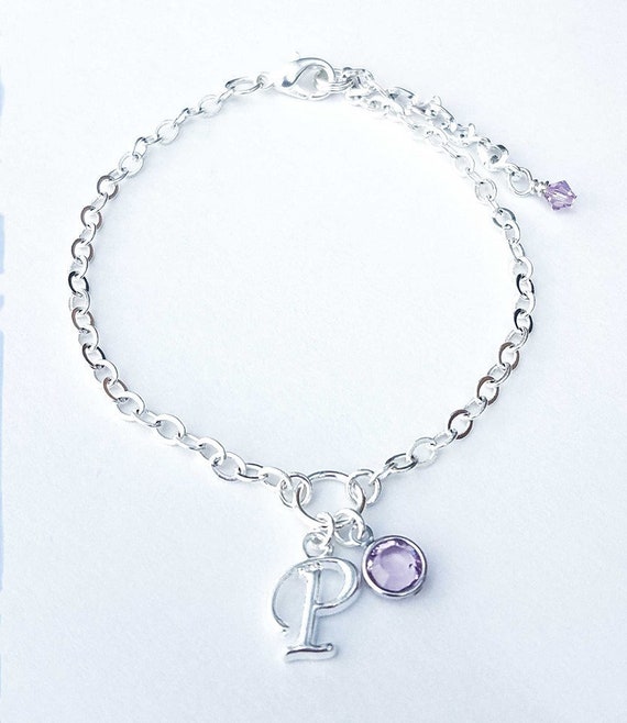 Gift for Girls Initial Birthstone Bracelet Custom Birthstone Bracelet Bridal Party Jewelry Pearl Bracelet Girls Personalized Bracelet