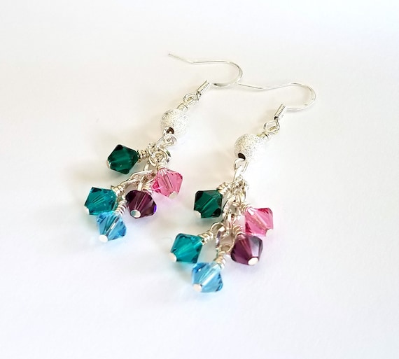 Birthstone Earrings, Family Birthstone Earrings, Crystal Earrings