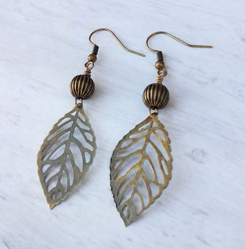 Rustic Earrings Leaves Earrings Leaf Fall Earrings Bronzed Bronze Jewelry Bronze Leaf Earrings Boho Earrings Bronze Dangle Earrings