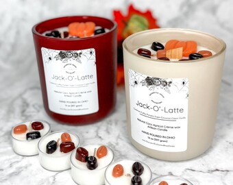 Jack-O-Latte – Autumn Comfort Wooden Wick Candle, 14oz Luxury Coco Apricot Crème Wax, Halloween Cozy Candle Gift