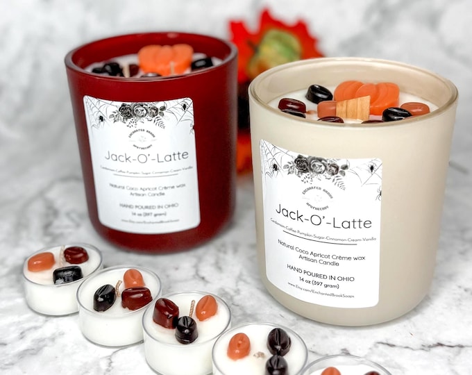 Jack-O-Latte – Autumn Comfort Wooden Wick Candle, 14oz Luxury Coco Apricot Crème Wax, Halloween Cozy Candle Gift