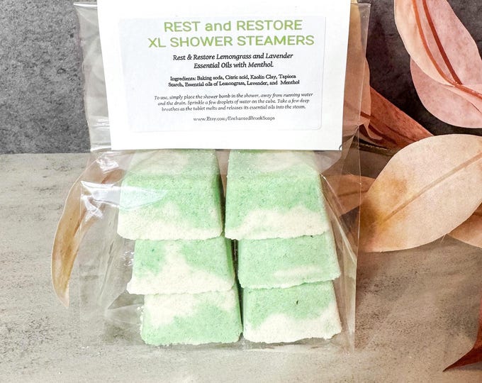 Lavender and Lemongrass Shower Steamers XL – 6 Large Tablets, Aromatherapy Shower Fizzies, Self Care Wellness Gift, Pure Essential oils