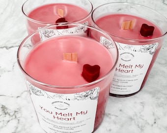 You Melt My Heart Gift for Mom Candle, Wooden Wick Romantic Candle, Tricolored Pink Ombre Candle, Mother's Day Gift For friend, Sister, Mom