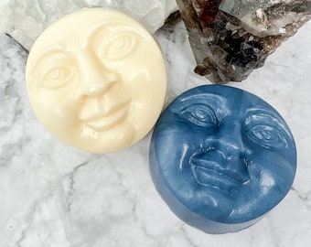 Natural Glycerin Novelty Soap, Moon Face Artisan soap, Handmade Soap Gift, Spiritual gift, Stocking Stuffers, Full Moon/New Moon