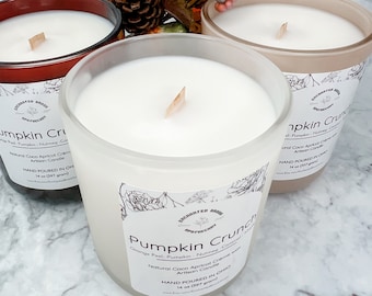 Pumpkin Crunch Scented Wooden Candle, Autumn Comfort Collection, 14 oz Pumpkin Spice Gift Candle, Wick Luxury Coco Apricot Crème Wax Gift