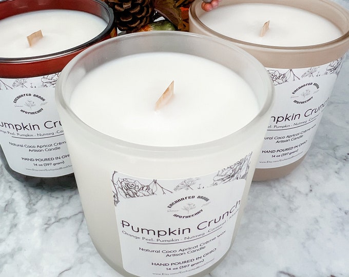 Pumpkin Crunch Scented Wooden Candle, Autumn Comfort Collection, 14 oz Pumpkin Spice Gift Candle, Wick Luxury Coco Apricot Crème Wax Gift