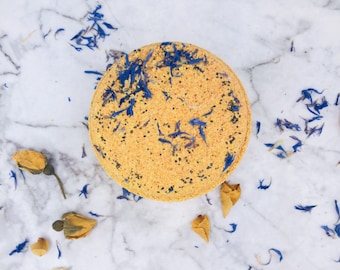 Turmeric Citrus Bath Bomb: Vegan French Clay Bath Soak with Coconut Milk, Large Floral Bath Fizzy