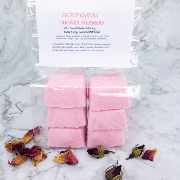 Aromatherapy Rose Shower Steamers, Natural Rose Shower Bombs with menthol, Happy mood Ylang Fizzy, Shower Melts gift, Bridal Shower Favors