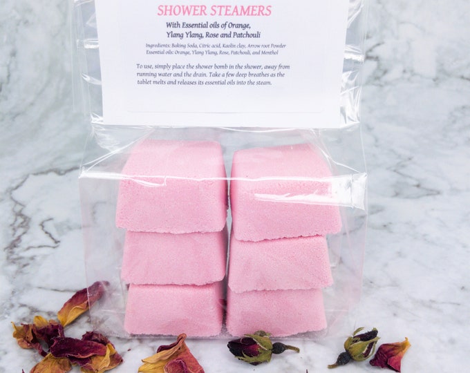 Aromatherapy Rose Shower Steamers, Natural Rose Shower Bombs with menthol, Happy mood Ylang Fizzy, Shower Melts gift, Bridal Shower Favors