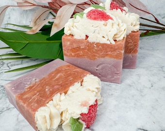 Strawberry & Champagne Artisan Soap | Handmade Cold Process Soap | Luxury Shea Butter Soap | Strawberry Soap Gift | Vegan Soap Bar