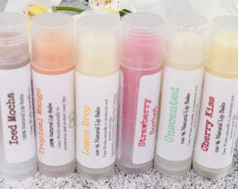 Handcrafted Lip Balm: Natural Beeswax, Cocoa Butter - Choose Your Flavor, Bridal and Baby Shower Favors