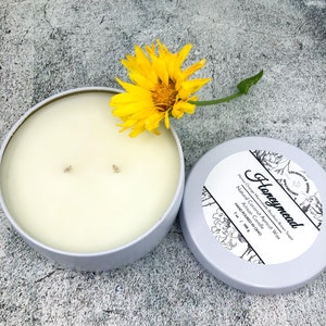 Honeymead Coconut Wax Candle, Double Wick Candle in White Tin Made With Luxury Coco Apricot Crème wax, Valentines Day gift, Gourmet Scent