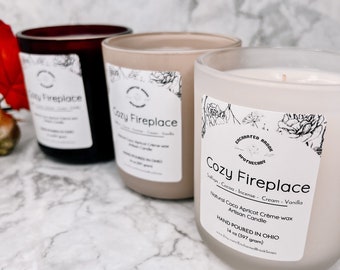 Cozy Fireplace Candle – Fall Collection Wooden Wick Candle, 14oz Luxury Coco Apricot Crème Wax, Autumn Home Décor, Christmas Gift