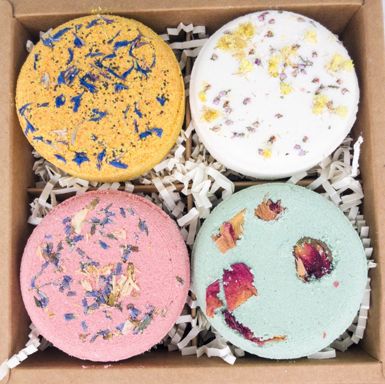 Variety Natural Bath Bombs Gift set, Gift under 35, Vegan Bath soak with petals, Flower Bath Fizzies, Gift for mom, sister, self care image 3