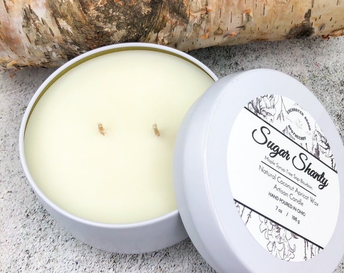 Sugar Shanty Coconut wax candle, Double wick Candle in White tin made with Luxury Coco Apricot Crème wax, Holiday Thanksgiving and Xmas gift