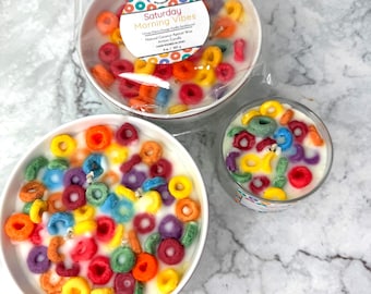 Saturday Morning Vibes Candle | Fruity Cereal Bowl Candle | Fruit Loops Inspired Candle | Novelty candles| Dessert Candles | Nostalgic Gift