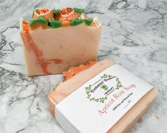 Apricot Rose All-Natural Soap Bar, Handmade Soap Bar with Tussah Silk, Cold Processed Soap, Homemade Soap gift, Mother's Day gift